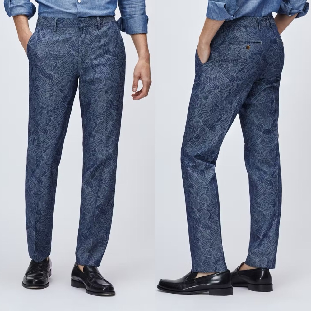 Bonobos Men’s Limited Edition Indigo Leaf Jacquard Trousers, 32x32 NWOT